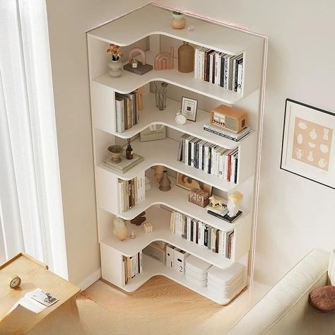 Corner Bookshelf, Corner Bookshelves, Corner Storage, Solid Wood Flooring, Room Storage, Corner Shelves, Living Room Storage, Design Living Room, Home Library