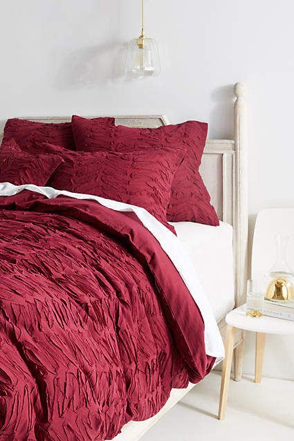 Anthropologie Ruffled Duvet Cover Ruffled Duvet, Unique Duvet Covers, Red Duvet, Anthropologie Bedding, Ruffle Duvet Cover, Red Duvet Cover, Patterned Duvet, Queen Size Duvet Covers, Blue Duvet Cover