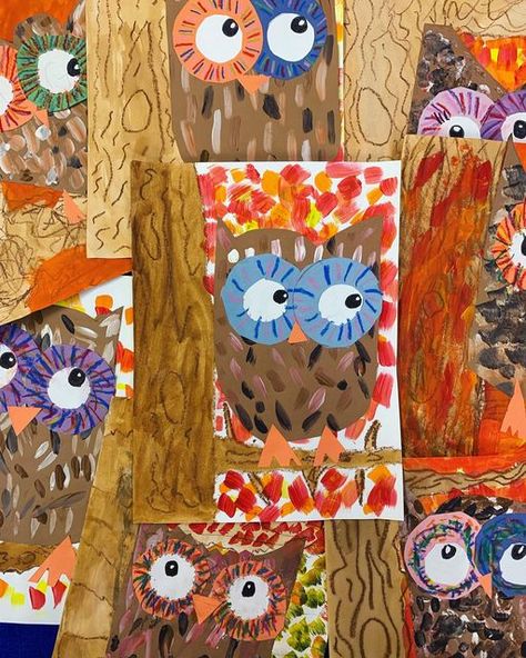 1st Grade Owl Art, Fall Animal Art Preschool, Fall Prek Activities Art, Mushroom Art Elementary, First Grade Art Lessons Fall, Autumn Art 1st Grade, Autumn Elementary Art Projects, Art Lessons For 1st Grade, Owl Art Elementary