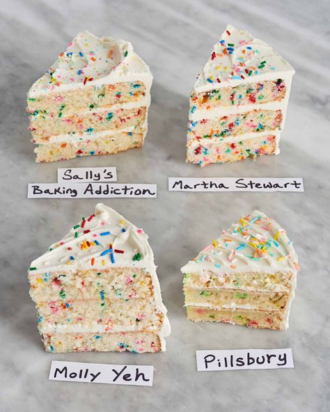 I Tried 4 Famous Funfetti Cake Recipes and the Winner Is Absolutely Flawless Best Homemade Funfetti Cake, Wasp Cake Recipe, Cake Without Frosting Ideas, Homemade Valentines Cake, Blue Funfetti Cake, Pastel Colored Desserts, Simple Homemade Birthday Cake, Funfetti Cake Decoration Ideas, Easy Funfetti Cake Recipe