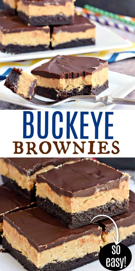 Brownies From Mix Recipes, Buckeye Brownies, Brownie Desserts Recipes, Chocolate Peanut Butter Pie, Cookie Brownie Recipe, Brownie Toppings, Chocolate And Peanut Butter, Brownie Desserts, Lost 100 Pounds