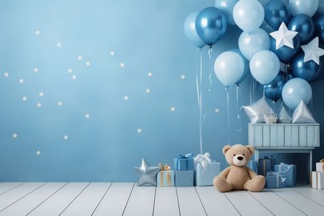 Baground For Photoshop Editing, Kids Photoshoot Background, Baby Background Photography, Baby Birthday Background, Baby Boy Backdrop, Baby Birthday Poster, Boy Party Balloons, Baby Boy Birthday Decoration, Baby Birthday Banner