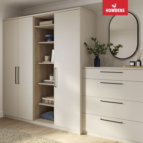 Transform your space with fitted wardrobe ideas and sleek modern chest of drawers. Explore our collection of fitted wardrobes, including stylish cream chest of drawers. Get inspired with bedroom ideas, especially cream bedroom ideas that add a touch of elegance. Find bedroom inspiration to create your dream master bedroom with a modern twist. Fitted Drawers Bedroom, Wardrobe And Chest Of Drawers Bedroom, Bedroom Wardrobe Ideas Small Room, Cream Fitted Wardrobes Bedroom, Howdens Wardrobes, Chest Drawer Decor Ideas Bedroom, Modern Cupboard Designs For Bedroom, Wardrobe Ideas For Small Bedrooms, Spa Inspired Bedroom