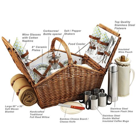 Food Cooler, Coffee Basket, Picnic Basket Set, Picnic Backpack, Picnic Hamper, Wicker Picnic Basket, Picnic Set, Insulated Coffee Mugs, Great Wedding Gifts