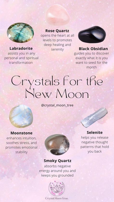 New Moon Stones, Moon Stone Crystal Meaning, Crystals That Charge In The Moon, New Moon In Aquarius Crystals, Crystals For New Moon, Crystal 101, New Moon Crystals, Crystal Intentions, Witchy Inspiration