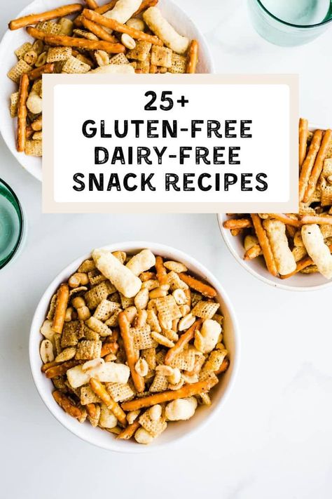 In need of gluten-free dairy-free snacks? Here are 23 easy snack recipes that you can make at home. Perfect for school, work, travel, and anytime! Lactose Free Snacks, Egg Free Snacks, Soy Free Snacks, Gluten Free Dairy Free Snacks, Healthy Snack Mix, Gluten Free Snacks Recipes, Nut Free Snacks, Sugar Free Snacks, Recipes To Make At Home