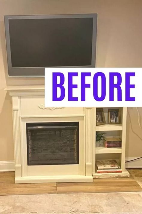 Want to learn how To build an electric fireplace TV wall with a mantle? check out this step by step tutorial. See this electric fireplace wall upgrade with beautiful stone tiles. #electricfireplace #fireplacewall How To Build Around An Electric Fireplace, Fireplace Mantle With Electric Fireplace, Electric Fireplace Upgrade, Make Electric Fireplace Look Built In, Dressing Up Electric Fireplace, Raised Electric Fireplace, Peel And Stick Electric Fireplace, Modern Look Fireplace, Electric Fireplace Ideas With 75 Inch Tv