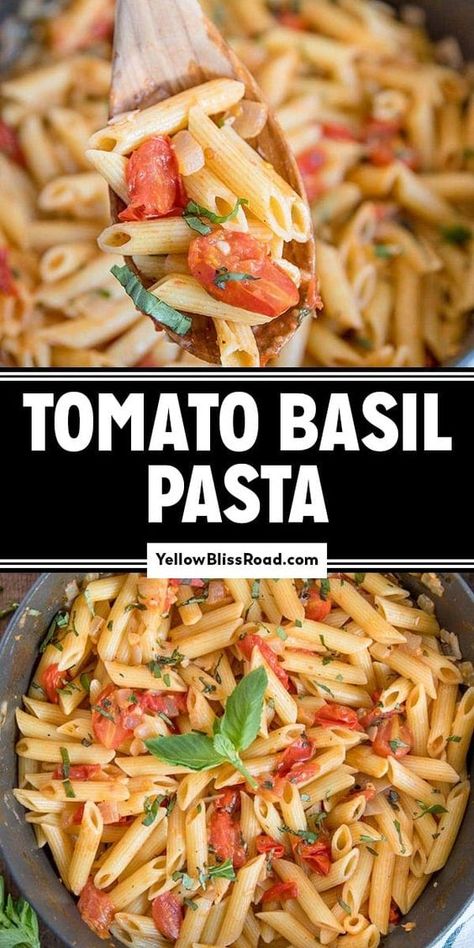 Tomato Basil Pasta is a quick and easy recipe made with tender pasta, juicy tomatoes and fresh basil. Perfect for lunch or dinner! Easy Penne Pasta Recipes, Pasta Recipes For Lunch, Penne Pasta Recipe, Pasta Recipes Video, Recipe For Lunch, Lunch Recipes Indian, Penne Pasta Recipes, Pasta Easy, Pasta Penne