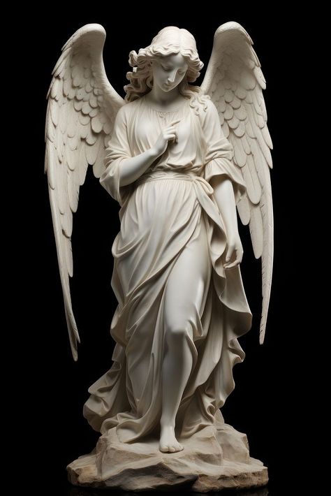 Angel Statue angel standing statue. AI generated Image by rawpixel. | premium image by rawpixel.com / Hein Creepy Angel Statue, Marble Angel Statue, Angle Statue Sculpture, Halo Reference Angel, Angel Looking Down, Angel Sculpture Statues, Male Angel Statue, Female Angel Statue, Fallen Angel Statue