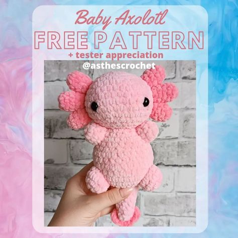 Crochet Patterns Free Axolotl, Chunky Axolotl Crochet Pattern Free, Axotl Crochet Pattern, Super Bulky Amigurumi, Baby Axolotl Crochet Pattern Free, Free Crochet Axolotl Pattern, Fluffy Crochet Patterns, Free Crochet Pattern Plush, Beginner Crochet Plush Pattern Free