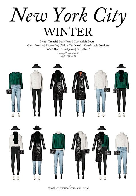 Our goal in creating this NYC packing list is to help you decide what to wear to New York City in the winter. To do this, devised a simple 10-piece NYC winter travel wardrobe. And this New York City winter packing list has got you covered with THE hottest trends to keep you stylish, comfy and warm in New York City this winter. Think lavish leather, metallic knits & statement-making sneakers. And when combined, these help to create fabulous outfits for visiting New York City this holiday season. Nyc Night Outfit, Winter Travel Wardrobe, New York City Winter, What To Wear In New York, New York Winter Outfit, Nyc Winter Outfits, Street Style New York, Outfits New York, Nyc Winter