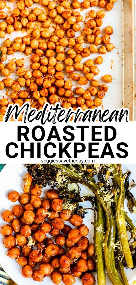 Oven Chickpea Recipes, Chickpea Oven Roasted, Roasted Chickpeas And Veggies, Best Roasted Chickpeas, Medditeranean Chickpea Recipes, Roasted Chickpeas Greek, How To Season Chickpeas, Crispy Garbanzo Beans Oven Roasted Chickpeas, Oven Baked Chickpeas