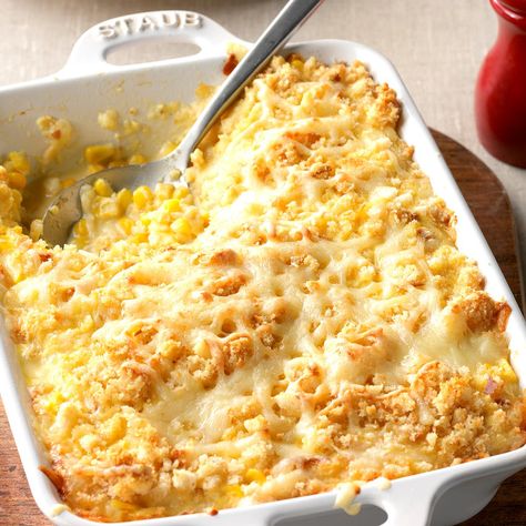 Swiss Corn Casserole Recipe -My mom shared this recipe with me back in the '80s and now it's a Turkey Day mainstay. We freeze locally grown corn during peak season, and I love to use it in this special side. —Wendy Young, Cordova, Maryland Swiss Corn Bake, Swiss Corn Casserole, Corn Casseroles, Sweet Corn Casserole, Scalloped Corn, Thanksgiving Casserole, Texas Caviar, Corn Casserole Recipe, Baked Corn