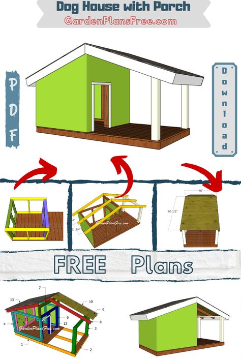 Dog House Built Into House, Dog House With Porch Plans, Build Your Own Dog House, Outdoor Dog House With Porch, Outdoor Wood Projects Backyards, Diy Big Dog House Outdoor, Diy Dog House Outdoor Large Insulated, Simple Dog House Plans, 2x4 Dog House