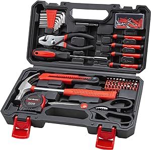 CARTMAN Tool Set General Household Hand Tool Kit with Plastic Toolbox Storage Case Red & Black Plastic Tool Box, Mechanics Tool Set, Hand Tool Kit, Hand Tool Set, Hand Tool Sets, Tool Box Storage, Tool Kits, Mechanic Tools, Household Tools