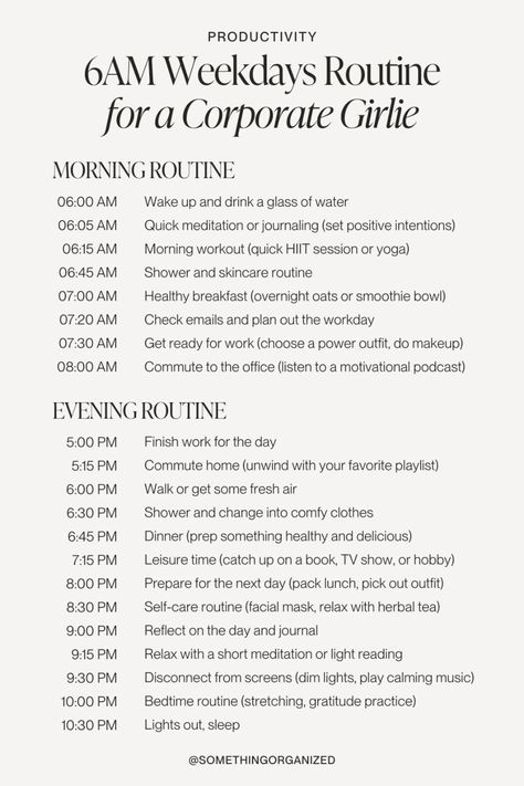 6 am weekdays routine for a corporate girlie, morning routine, evening routine, work-life balance ramadandayplannerprintable #customplanner #contentplanner☑️. Daily Routine With 9-5 Job, Morning Routine Self Care, Perfect Routine Aesthetic, 5 Year Planner, 6am Morning Routine For Work, Planner Uses Ideas, 9-5 Job Routine, 5 To 9 Routine, 9-5 Morning Routine