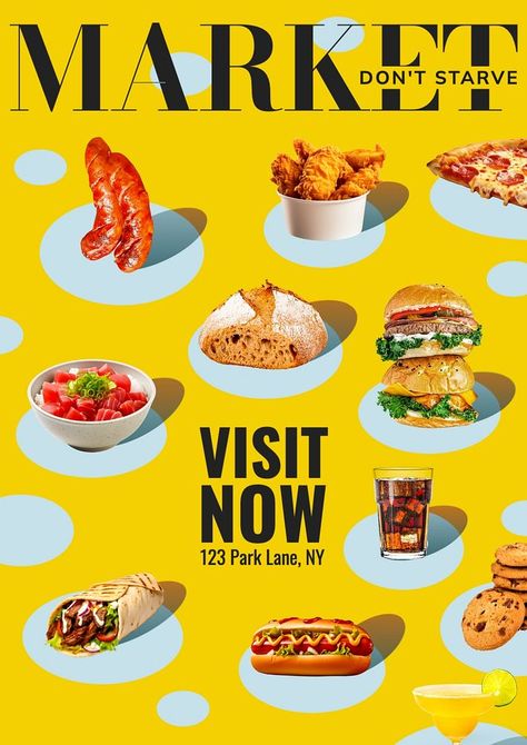 Food market poster template, editable text and design | premium image by rawpixel.com / Pitcha Benrohman Food Collage, Food Hamburger, Poster Design Layout, Market Poster, Image Collage, Food Poster Design, Food Ads, Backgrounds Wallpapers, Food Hall