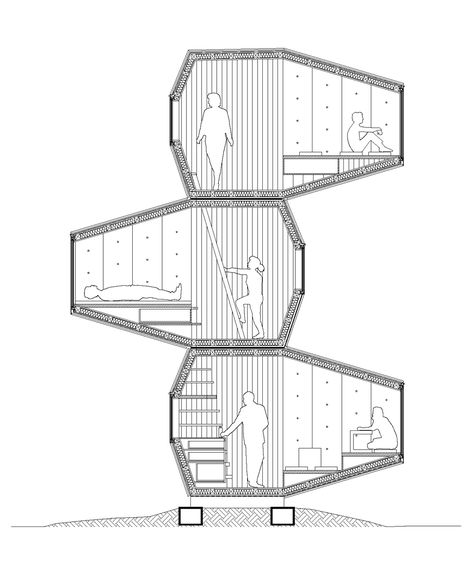 A team led by OFIS Arhitekti has unveiled a prototype of a modular house designed to suit a variety of locations, climates and terrains. Modular Building Design, Modular Design Architecture, Modular House Design, Tiny Architecture, Parasitic Architecture, Prefabricated Architecture, Modular Architecture, Temporary Architecture, Modular Housing