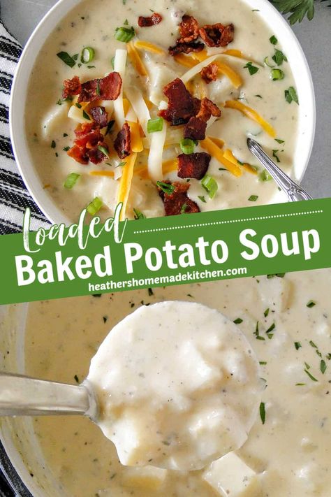 This Baked Potato Soup is thick, creamy and incredibly comforting. Loaded with all your favorite baked potato toppings and super simple to make all in one pot, this soup is perfect for weeknight dinners. Family Soup, Soup Gifts, Baked Potato Toppings, Loaded Potato Soup, Vegetarian Soup Recipes, Loaded Baked Potato, Loaded Baked Potato Soup, Potato Toppings, Soup Dish