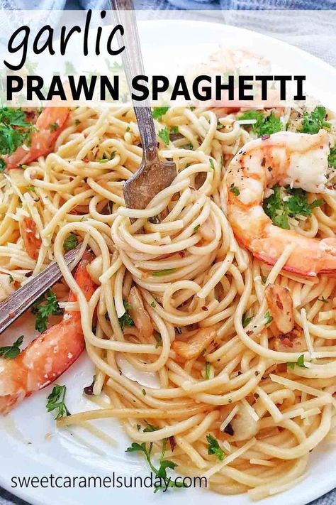 Prawns And Spaghetti, Recipe With Prawns, Prawns With Pasta, Garlic Prawn Spaghetti, Prawn Pasta Recipe Healthy, Garlic Prawn Pasta Recipes, Pasta With Prawns Recipes, Prawn Spaghetti Recipes, Prawn Recipes Healthy