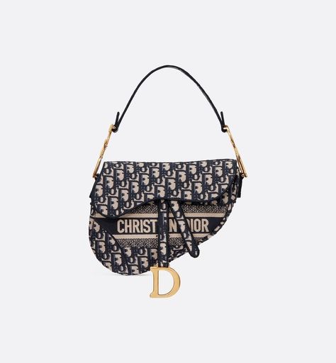 Saddle Bag Blue Dior Oblique Embroidery - Bags - Woman | DIOR Blue Dior, Sacs Design, Dior Oblique, Bag Women Fashion, Embroidered Canvas, Embroidery Bags, Maria Grazia Chiuri, Maria Grazia, Heritage Fashion