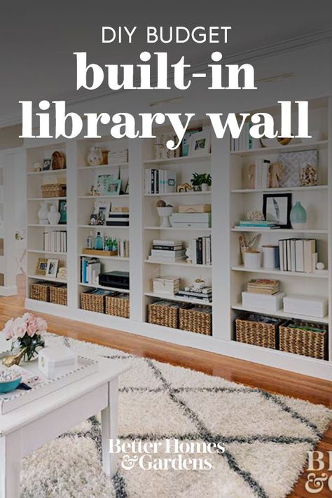 Home Bookcase Ideas, Walk To Wall Bookshelf, Bookshelves Wall To Wall, Diy Office Library, Build Floor To Ceiling Bookcase, Diy Bookshelf Wall Built Ins, Built In Library Wall Farmhouse, Floor To Ceiling Bookshelves Small Room, Build Library Wall