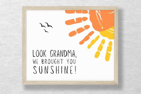 Diy Birthday Gifts For Grandma, Homemade Gift For Grandma, Footprint Printable, Birthday Handprint, Grandmother Birthday Gift, Baby Art Crafts, Diy Gifts For Grandma, Sunshine Card, Birthday Canvas