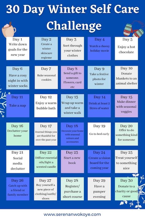 Winter Self Care Challenge, January Self Care Challenge 2024, December Self Care Challenge, December Prompts, Winter Self Care, Self Care Challenge, Monthly Challenges, Practicing Self Love, Ultimate Planner