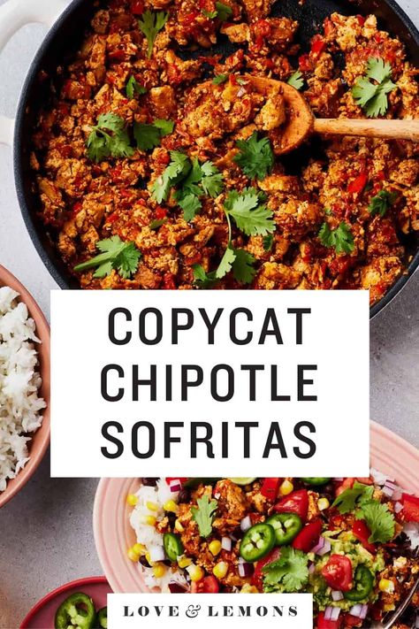 These copycat Chipotle sofritas are delicious in burritos, tacos, and bowls! They're made from crumbled tofu that's simmered in a smoky, spicy homemade sauce. Sofritas Chipotle Recipe, Tofu Sofritas, Sofritas Recipe, Chipotle Sofritas, Crumbled Tofu, Lemons Recipes, Vegetarian Mexican Recipes, Sofrito Recipe, Chipotle Recipes