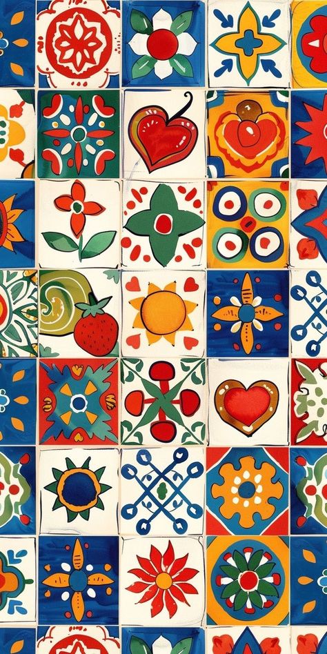 Spanish Tiles Wallpaper, Summer 2024 Aesthetic Wallpaper, Small Flower Wallpaper Iphone, Mexican Pattern Wallpaper, Eclectic Phone Wallpaper, Summer Fruit Aesthetic Wallpaper, Mexican Theme Wallpaper, Mexican Style Wallpaper, American Traditional Wallpaper Iphone