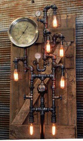 Sculpture Lamp, Diy Industrial Furniture, Man Cave Ideas, Steampunk Lighting, Vintage Industrial Design, Amazing Man, Industrial Steampunk, Vintage Industrial Decor, Industrial Design Furniture