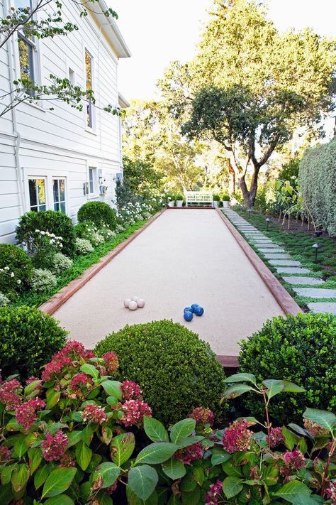 bocce ball at home Bocce Ball Court, Bocce Court, House Beautiful Magazine, Bocce Ball, Backyard Retreat, Side Yard, Outdoor Oasis, The Ranch, Backyard Design