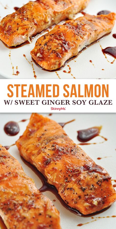 Steamed Salmon Recipes, Soy Glaze Recipe, Healthy Seafood Dishes, Steamed Salmon, Steam Salmon, Ginger Glaze, Soy Glaze, Recipe Salmon, Garlic Butter Salmon