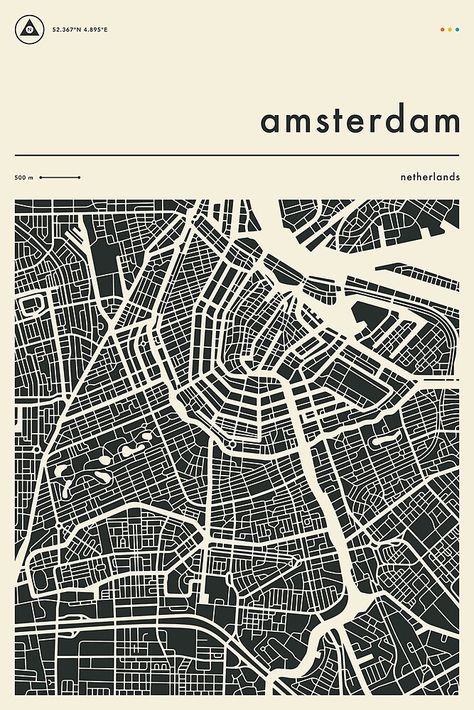 Qgis Map Design, Graphic Map, Map Poster Design, Amsterdam Map, City Maps Design, Street Map Art, Jazzberry Blue, Map Graphic, City Map Art