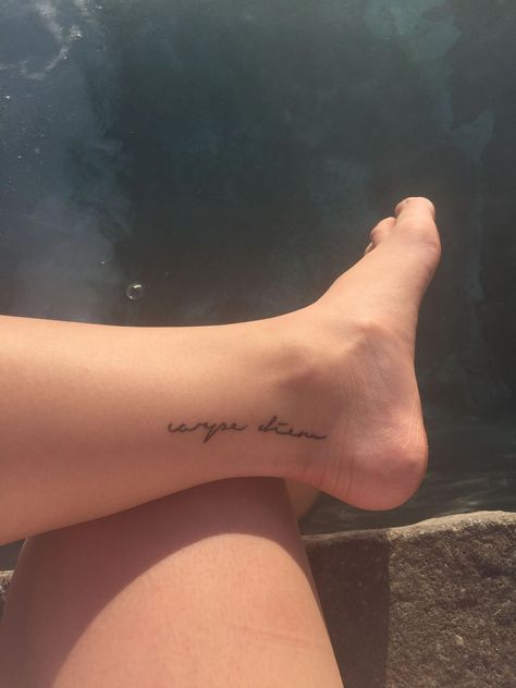 Cute ankle tattoo Foot Tattoo Quotes, Quote Tattoos Placement, Small Foot Tattoos, Tattoo Ankle, Small Tattoo Placement, Verse Tattoos, Hidden Tattoos, Foot Tattoos For Women, Foot Tattoo