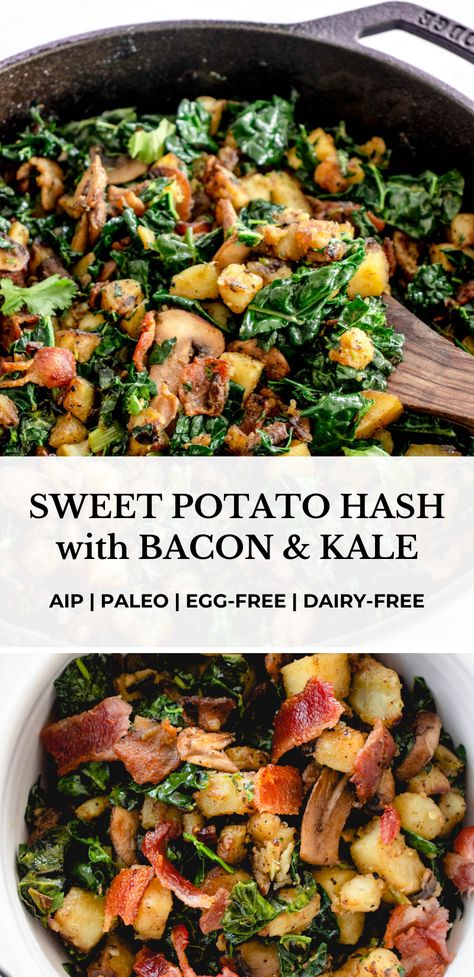 Aip Sweet Potato, Aip Appetizers, Sweet Potato Hash Recipe, Autoimmune Diet Recipes, Aip Diet Recipes, Bacon Kale, Breakfast Hash Recipes, Aip Breakfast, Autoimmune Recipes