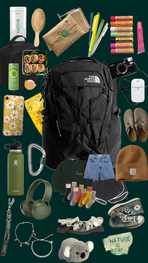 Adventure Bag Aesthetic, Backpacking Essentials Europe, Hiking Needs, Granola Girl Backpack, Granola Boy Aesthetic, Hiking Backpack Essentials, Granola Boy, Salty Granola, Granola Girl Aesthetic