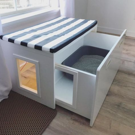 Cat Litter Box Diy Homemade, Ikea Hacks For Cats, Ikea Cat, Katt Diy, Hiding Cat Litter Box, Diy Litter Box, Hidden Litter Boxes, Katt Grejer, Chat Diy