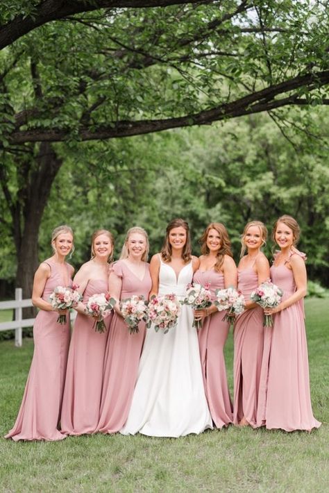 Dusty Rose and White for July Wedding Colors for 2024, Dusty Rose Bridesmaid Dresses White Bridal Gown Bridesmaid Dresses Dusty Rose, Wedding Curtains, July Wedding Colors, Dusty Pink Bridesmaid, Royal Purple Bridesmaid Dress, Bridesmaid Dress Color Schemes, Hunter Green Bridesmaid Dress, Bridesmaid Dresses White, Ice Blue Bridesmaid Dress