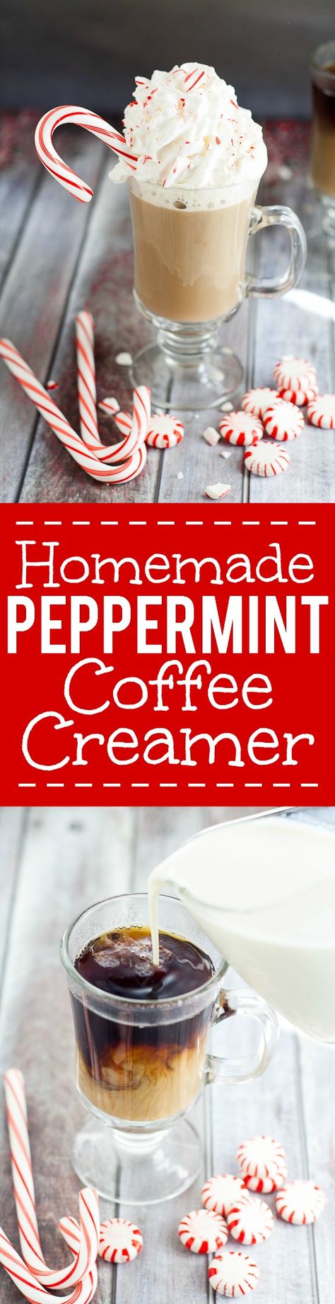 Homemade Peppermint Coffee Creamer Recipe - This Homemade Peppermint Coffee Creamer recipe is a festive way to enjoy your coffee and get more done during the holiday season. Sweet peppermint in hot coffee... Mmmm... Seriously so easy to make. Peppermint coffee during Christmas is my absolute favorite! Mocha Coffee Creamer Recipe, Peppermint Mocha Coffee Creamer, Peppermint Coffee Creamer, Peppermint Mocha Coffee, Homemade Peppermint Mocha, Peppermint Mocha Creamer, Mocha Creamer, Diy Coffee Creamer, Homemade Peppermint Bark