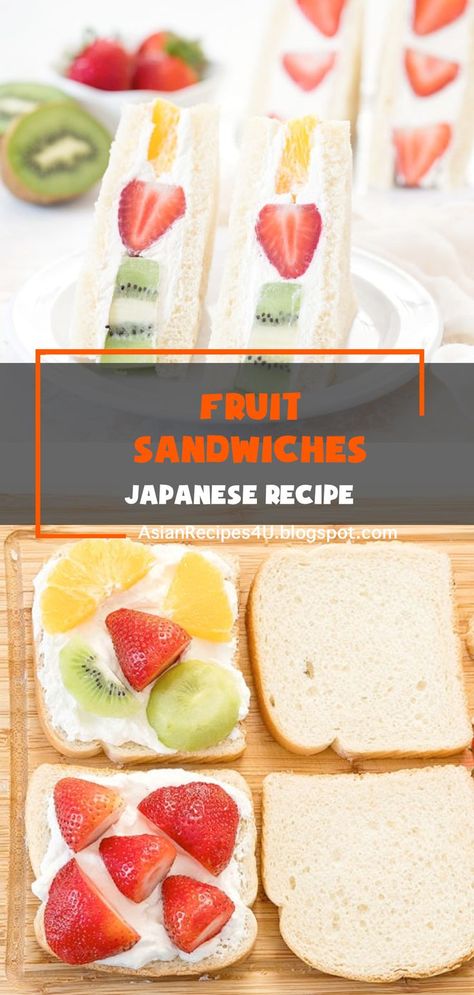 Japanese fruit sandwiches, also known as fruit sando, can be found in bakeries all over Japan but they can also be easily made at home. The unique sandwiches are made with pillowy bread, filled with whipped cream and fresh fruit. #Japanese #Recipes #Fruit Japanese Sando Recipe, Japanese Food Recipes Breakfast, Japanese Fruit Sandwiches, Sando Recipe, Japanese Fruit Sandwich, Unique Sandwiches, Fruit Sando, Fruit Sandwiches, Yummy Asian Food