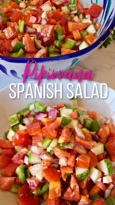 Salads With Peppers, Spanish Cucumber Salad, Peppers Salad Recipes, Keto Spanish Food, Recipes To Use Up Peppers, Salads From Spain, Spanish Salad Dressing, Spanish Tomato Salad, Spanish Salads Traditional