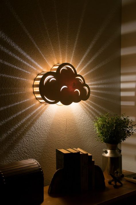 15 Enchanting Night Light Designs Made With Laser Cut Wood Hanging Bedside Lamps, 3d Tiskárna, Cloud Night, Cloud Wall Hanging, Cloud Night Light, Diy Lampe, Kids Night, Wooden Wall Hangings, Night Light Kids