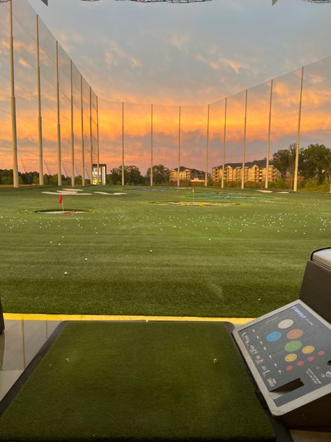 Top Golf Asthetic, Driving Range Aesthetic Golf, Driving Range Aesthetic, Golf Vision Board, Pjo Olympics, Top Golf Aesthetic, Golfing Aesthetic, Golf Sunset, Golf Aesthetic