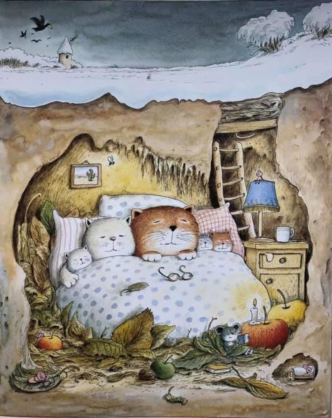 Storybook Art, Winter Illustration, Fairytale Illustration, Cat Family, Fairytale Art, Dessin Adorable, Arte Fantasy, Happy Cat, Childrens Illustrations