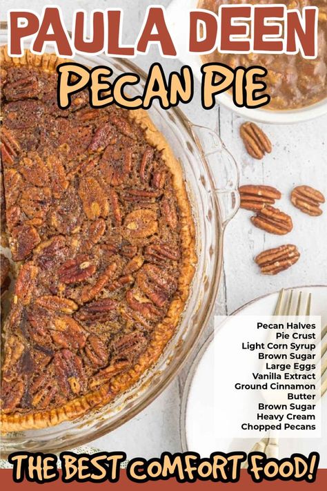 This sweet and nutty Paula Deen Pecan Pie is the perfect Thanksgiving dessert. The pecan pie filling is made from scratched and easy to make. We love to bake in a delicious flaky pie crust for added flavor. Impress the family and your mom this year and make this easy copycat pecan pie recipe. #eatingonadime #pauladeenpecanpie #pauladeencopycatrecipes #pecanpie Southern Pecan Pie Recipe Paula Deen, Paula Deen Pie Crust Recipe, Paula Deen Pecan Pie, Pecan Pie Recipe Southern Living, Pecan Pie Paula Deen, Christmas Dinner Recipes Sides, Pecan Pie Crust Recipe, Pecan Pie Recipe Southern, Best Pecan Pie Recipe