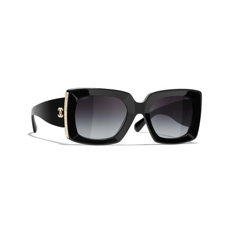 Rectangle Sunglasses Black & Gold eyewear | CHANEL Chanel Eyewear, Black Gold Sunglasses, Moda Chanel, Chanel Watch, Mode Chanel, Chanel Store, Fashion Chanel, نظارات شمسية, Gold Chanel