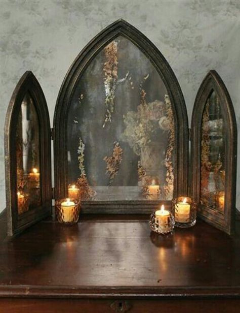 Gothic Triptych Mirror from Victorian Trading Co. Triptych Mirror, Trifold Mirror, Gothic Furniture, Goth Home, Dark Home, Goth Decor, Gothic Decor, Gothic Home Decor, Gothic House