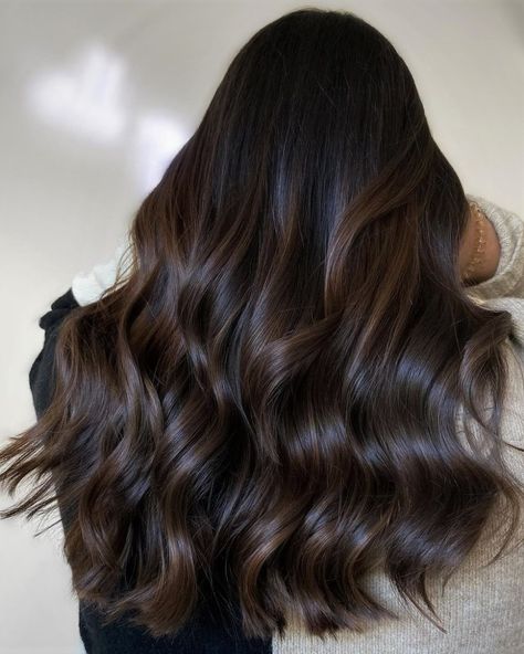 Chocolate Hair with Highlights and Lowlights Brown Hair With Lowlights, Dark Chocolate Hair, Dark Chocolate Brown Hair, Black Hair Balayage, Dark Brunette Hair, Hair Color Chocolate, Chocolate Brown Hair Color, Brown Hair Looks, Brown Hair Inspo