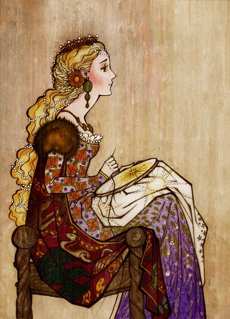 Portrait Au Crayon, Time Princess, Fairytale Illustration, Nouveau Art, Fairytale Art, Medieval Art, A Drawing, Middle Ages, Aesthetic Art